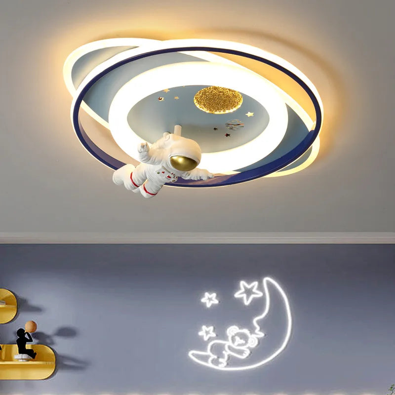 Moderne Zimmerlampe mit Astronauten- und Planetenmotiven