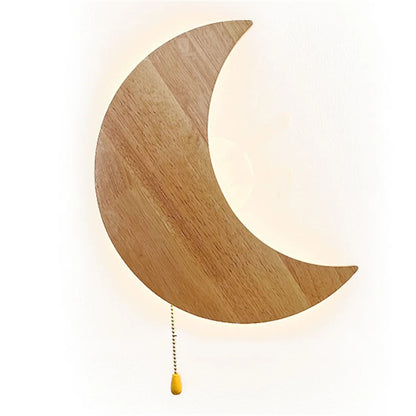 Lámpara de pared LED con diseño creativo de luna, delfín y Saturno, de madera, con interruptor de tiro para dormitorio infantil, mesita de noche, estudio, pasillo, decoración, luces de noche