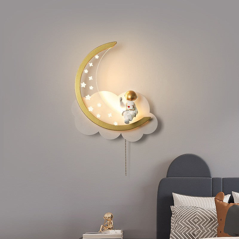 Lámpara de pared con forma de luna y astronauta que funciona con pilas